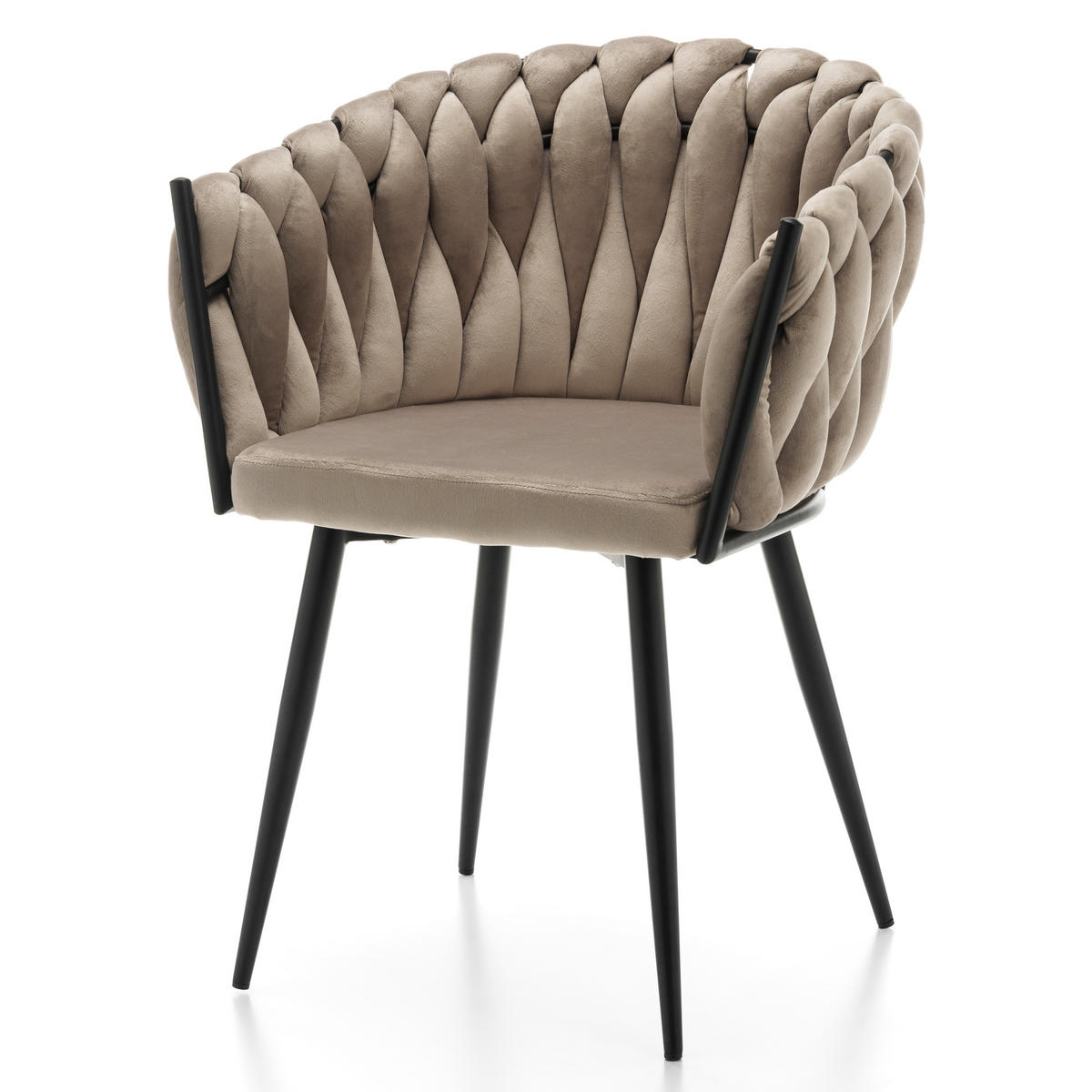 STUHL LATINA gepolstert mit Steppung - dunkelbeige - Samt Velours - Beige/Schwarz, Textil/Metall (60/83/55cm) - NEW HOME