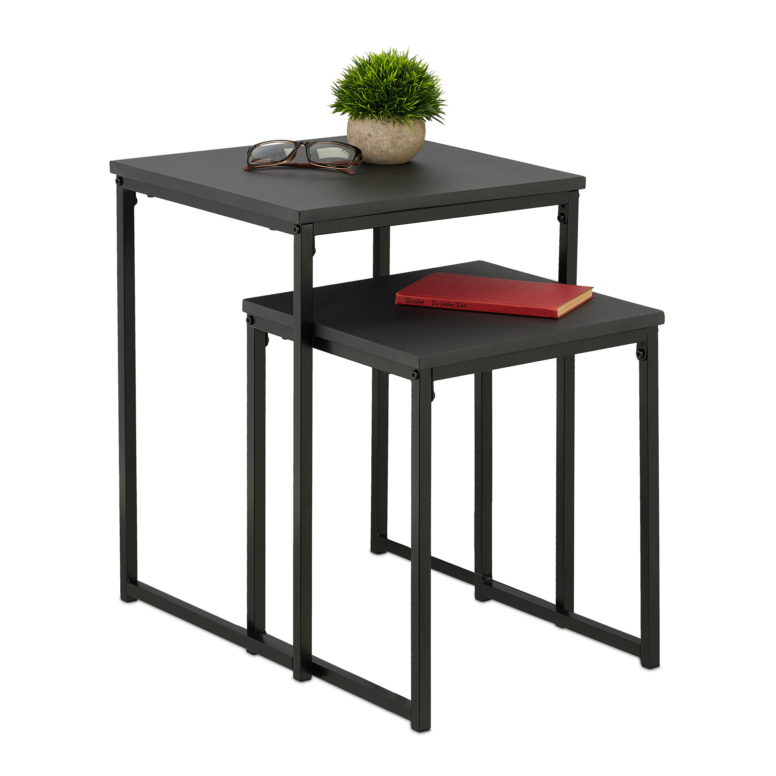 2XBEISTELLTISCH - Schwarz, Holzwerkstoff/Kunststoff (40/40/54cm) - Relaxdays