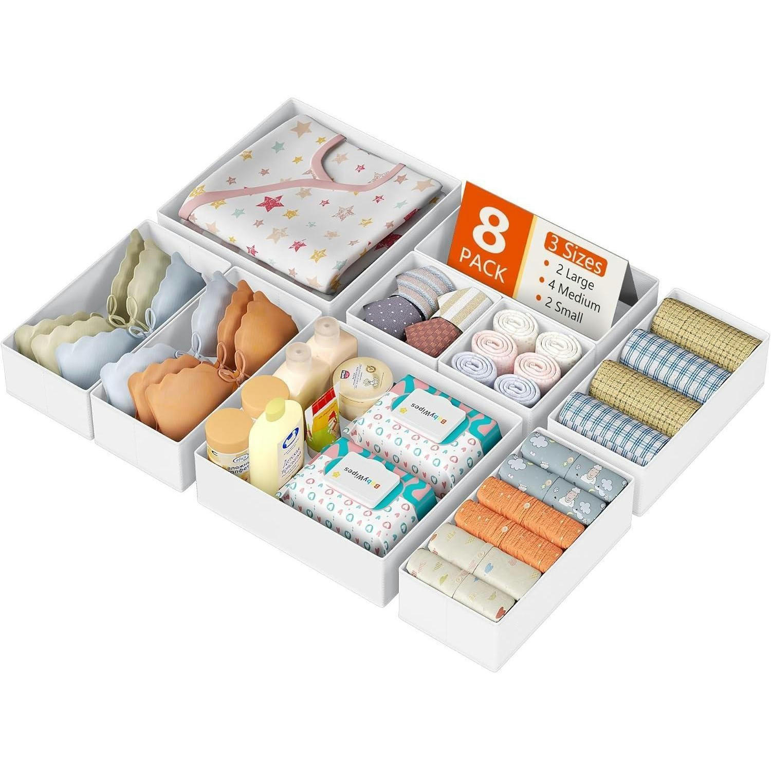 SCHUBLADEN Organizer 8-teiliges Set Weiß - Multicolor, Textil (15/9/30cm)