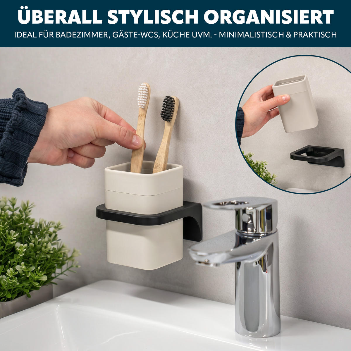 ZAHNPUTZBECHER SAVONA Softtouch, beige, eckig - Beige, Kunststoff (9/10.5/9cm) - bremermann