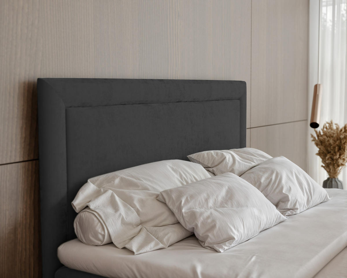 BOXBETT NERO 200/200 cm mit Matratze und Topper, Grau - Schwarz/Grau, Holzwerkstoff/Textil (200/200cm) - Idohome
