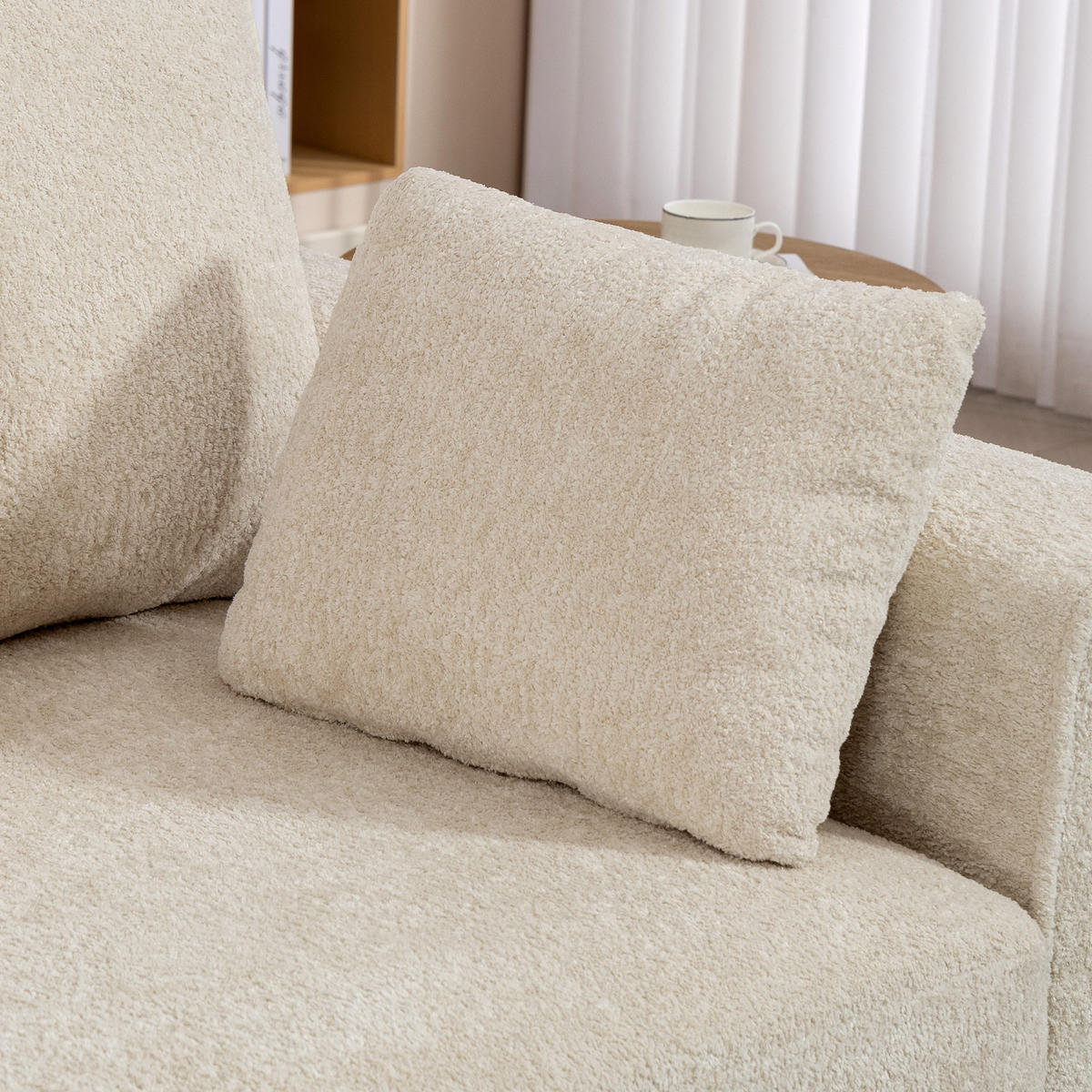 3-SITZER-SOFA DE-06594 Federkissen, breite Armlehnen, 4 Kissen Beige - Beige, Holz/Textil (85/90/211.5cm) - ComfortXL