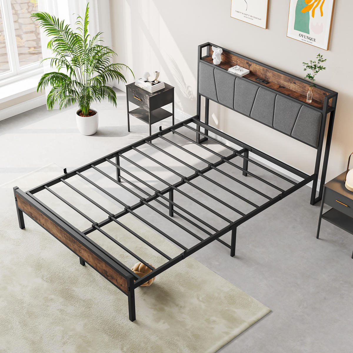 BETT mit LED und Stauraum 120x200 cm MDF/Metall Antique Brown - Braun, Metall (120/200cm) - Meubliv