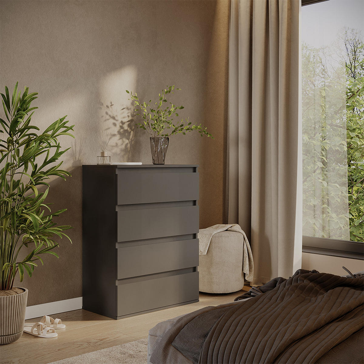 KOMMODE Claus Anthrazit 74 x 99.6 cm mit 4 Schubladen - Anthrazit, Holzwerkstoff (74/99.6/40cm) - Vicco