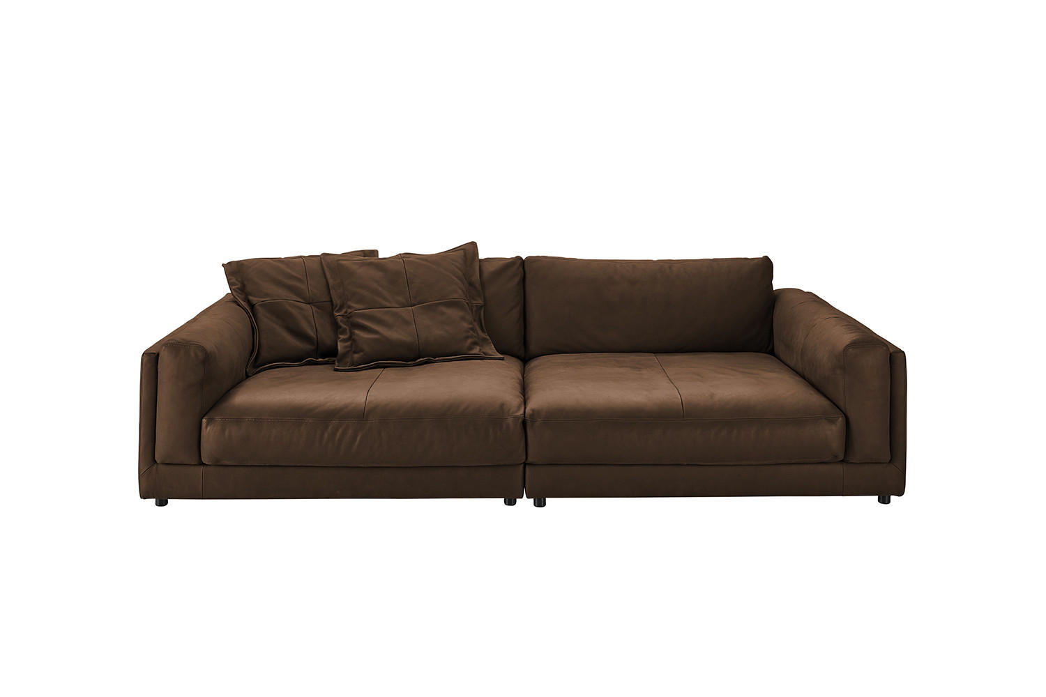 BIG SOFA RAINA Braun Leder - Dunkelbraun/Schwarz, Leder/Kunststoff (254/85/150cm) - KAWOLA