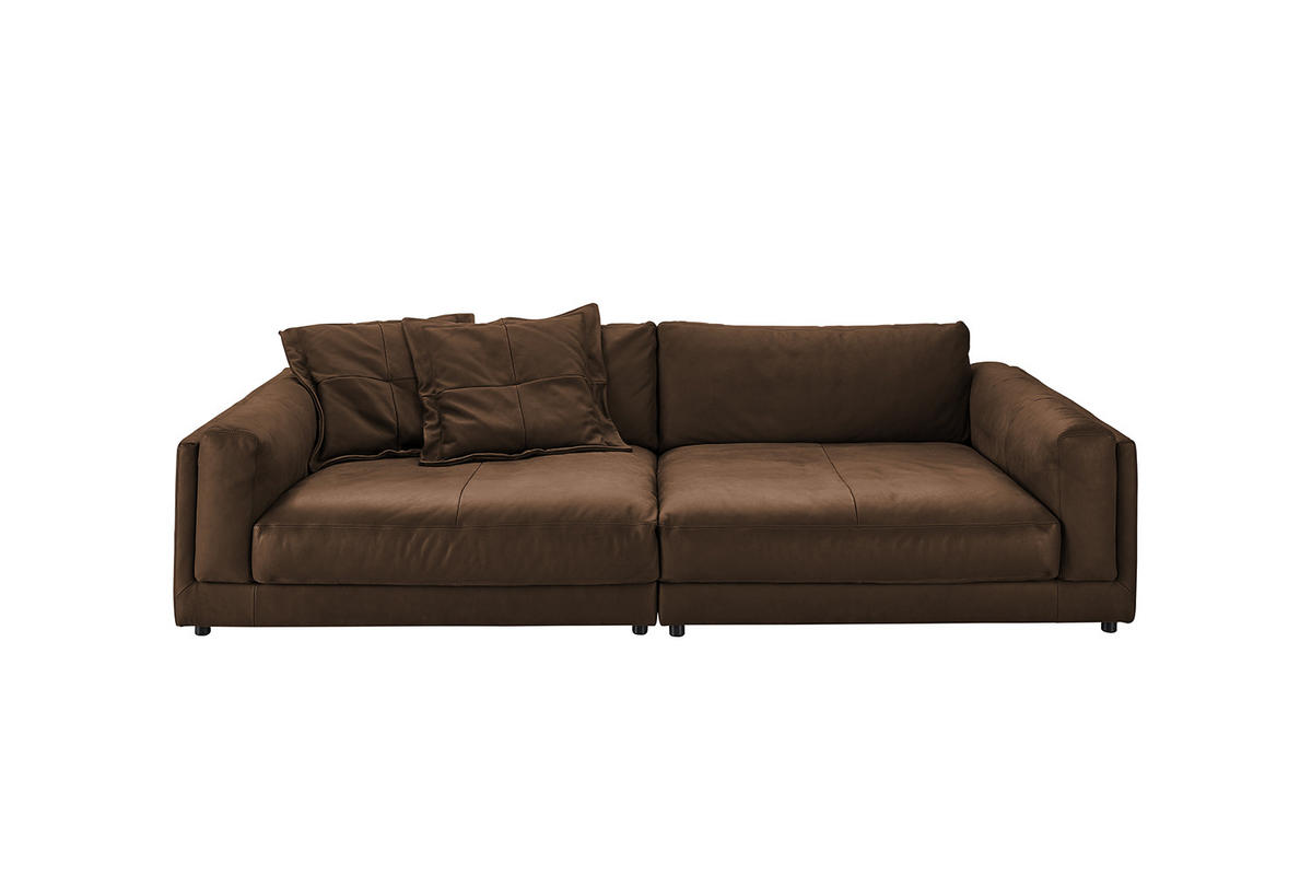 BIG SOFA RAINA Braun Leder - Dunkelbraun/Schwarz, Leder/Kunststoff (254/85/150cm) - KAWOLA