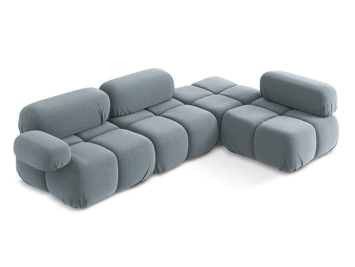 ECKSOFA Rechts Samt Stoff Blau - Blau/Schwarz, Kunststoff/Textil (285/190cm) - Makamii
