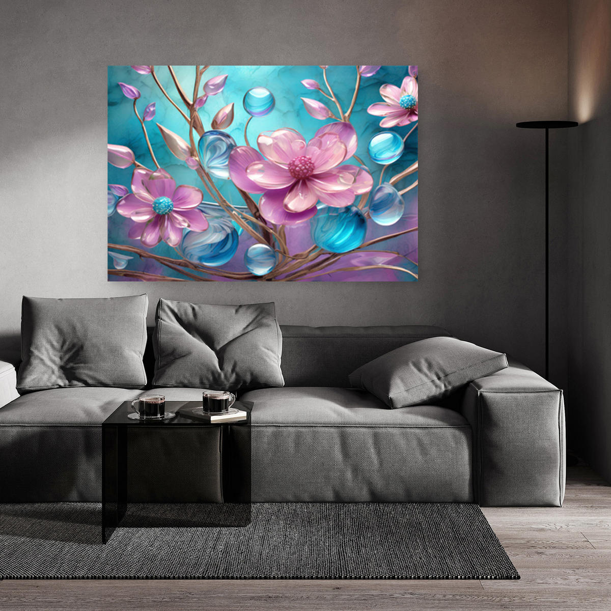 WANDBILD bunte blumen glas abstrakt - Pink, Textil (60/40cm) - Feeby