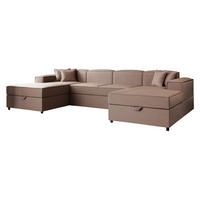 WOHNLANDSCHAFT Santos U Boucle - Hellbraun/Schwarz, Holzwerkstoff/Kunststoff (320/79/166cm) - MIRJAN24