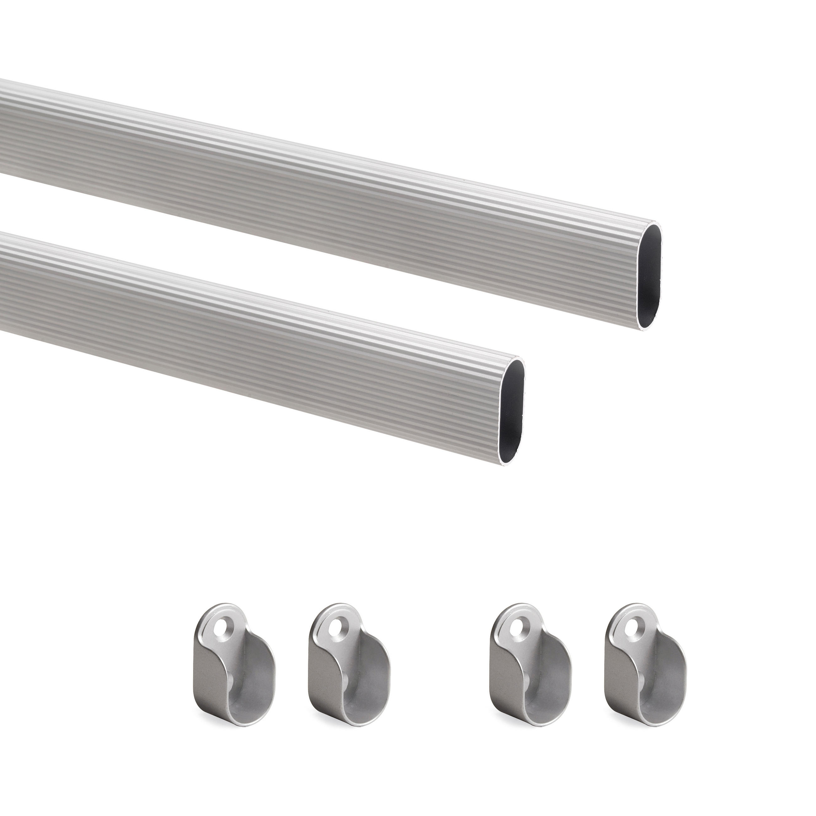 SCHRANKSCHIENENSET, 2 x 0,75 m mit Halterungen, Aluminium und Zamak, Matt eloxiert - Dunkelgrau, Metall (1.5/3/75cm) - EMUCA