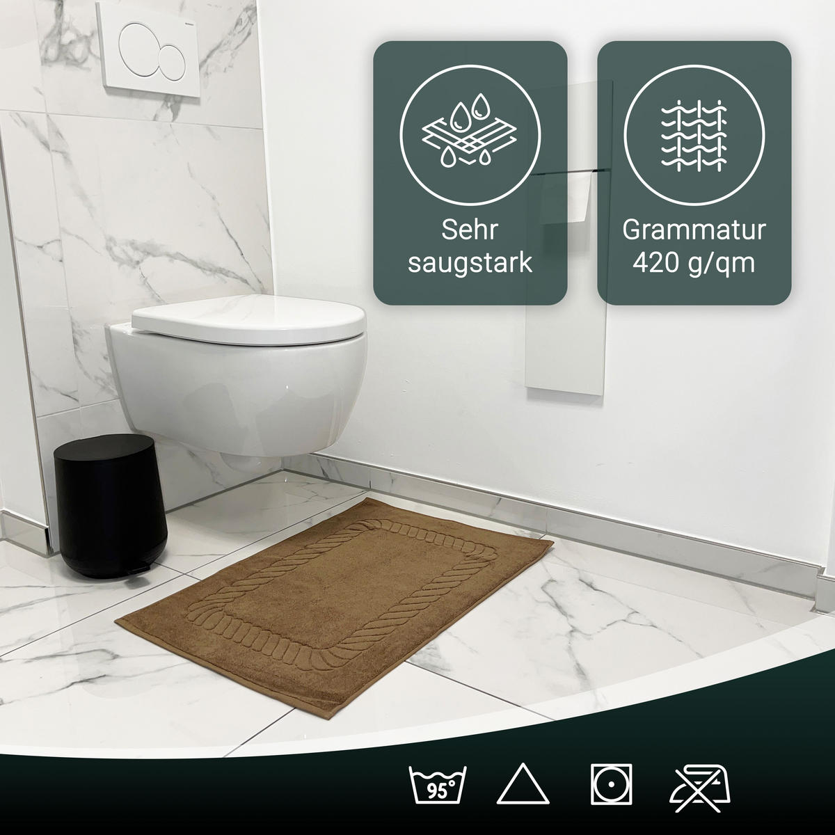 BADEMATTE, 2er-Set, 50x70 cm, 100% Baumwolle, Braun - Braun, Textil (50/70cm) - Zollner