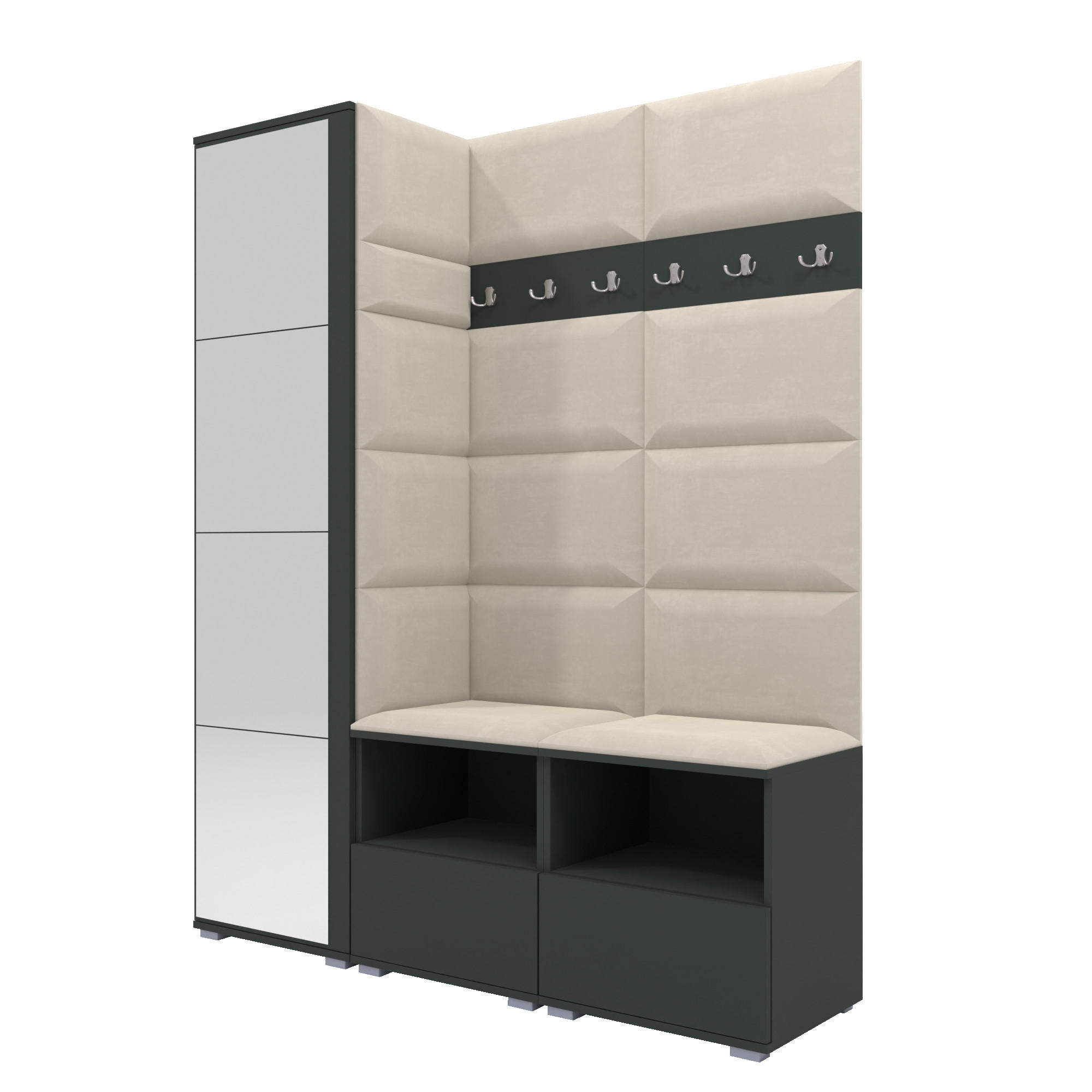 GARDEROBEN-SET Nela II mit Spiegel 150/187/40 - Silberfarben/Creme, Holzwerkstoff/Kunststoff (150/187/40cm)