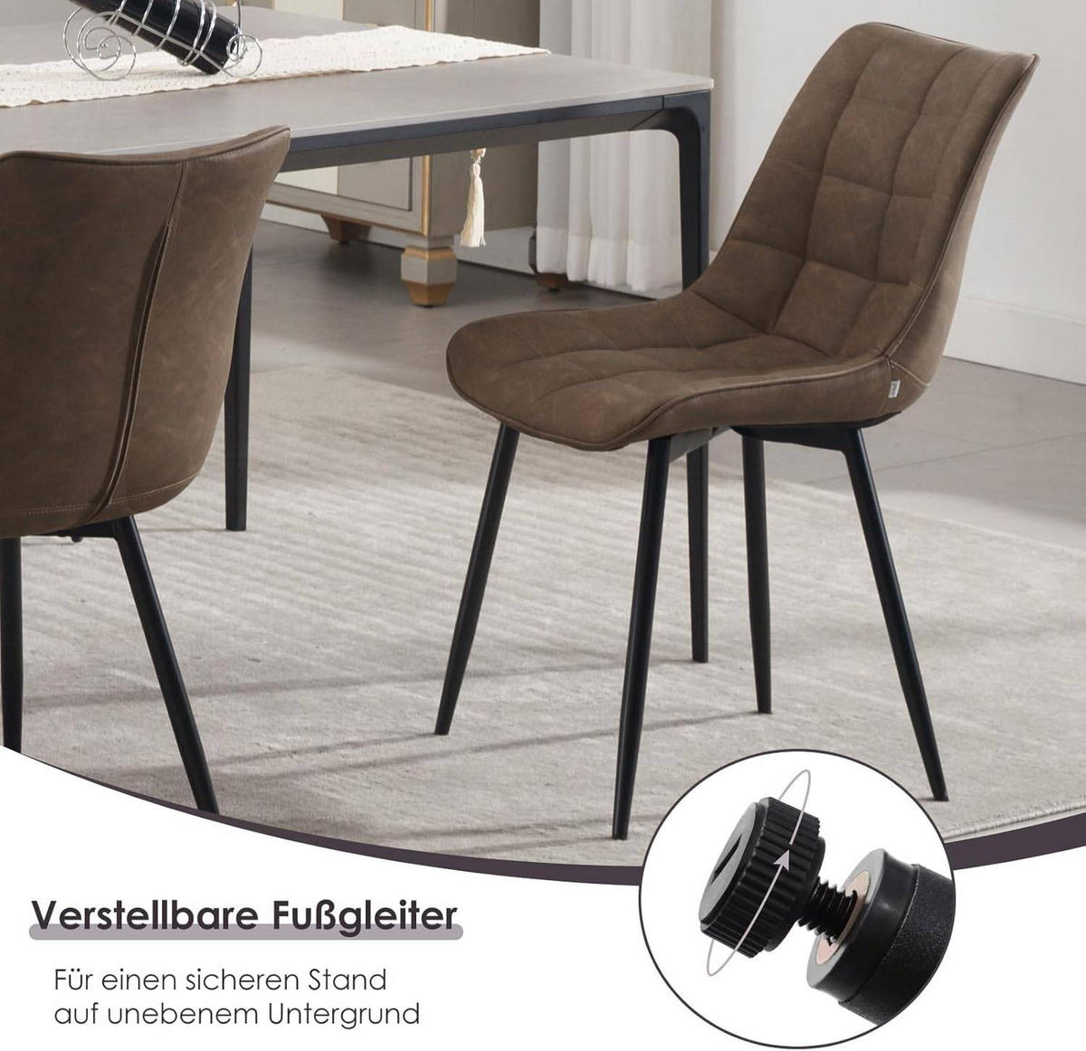 ESSZIMMERSTUHL 2er Set, Sitzfläche aus Kunstleder - Schwarz/Braun, Metall (46.5/85.5/46cm) - Woltu
