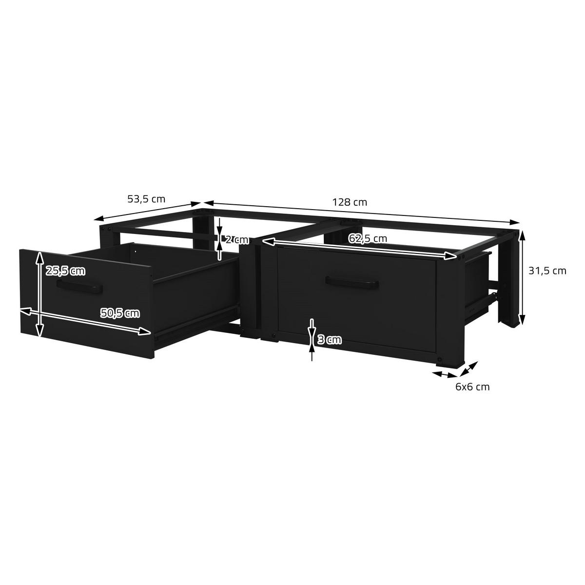 DOPPEL WASCHMASCHINEN UNTERGESTELL 2 Schubladen Schwarz 128x53,5x31,5 cm aus Stahl - Schwarz, Metall (128/31.5/53.5cm) - ML-DESIGN