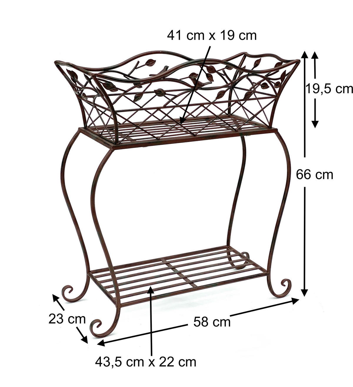 BLUMENSTÄNDER mit Korb Braun Metall 66 cm 93980 S - Braun, Metall (58/66/23cm) - DanDiBo