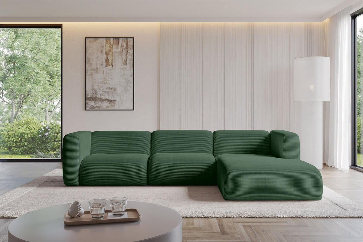 ECKSOFA Ottomane Rechts MIRA-L2 318x179x89 Grün Cord - Salbeigrün/Schwarz, Holzwerkstoff/Kunststoff (318/179cm) - ALTDECOR