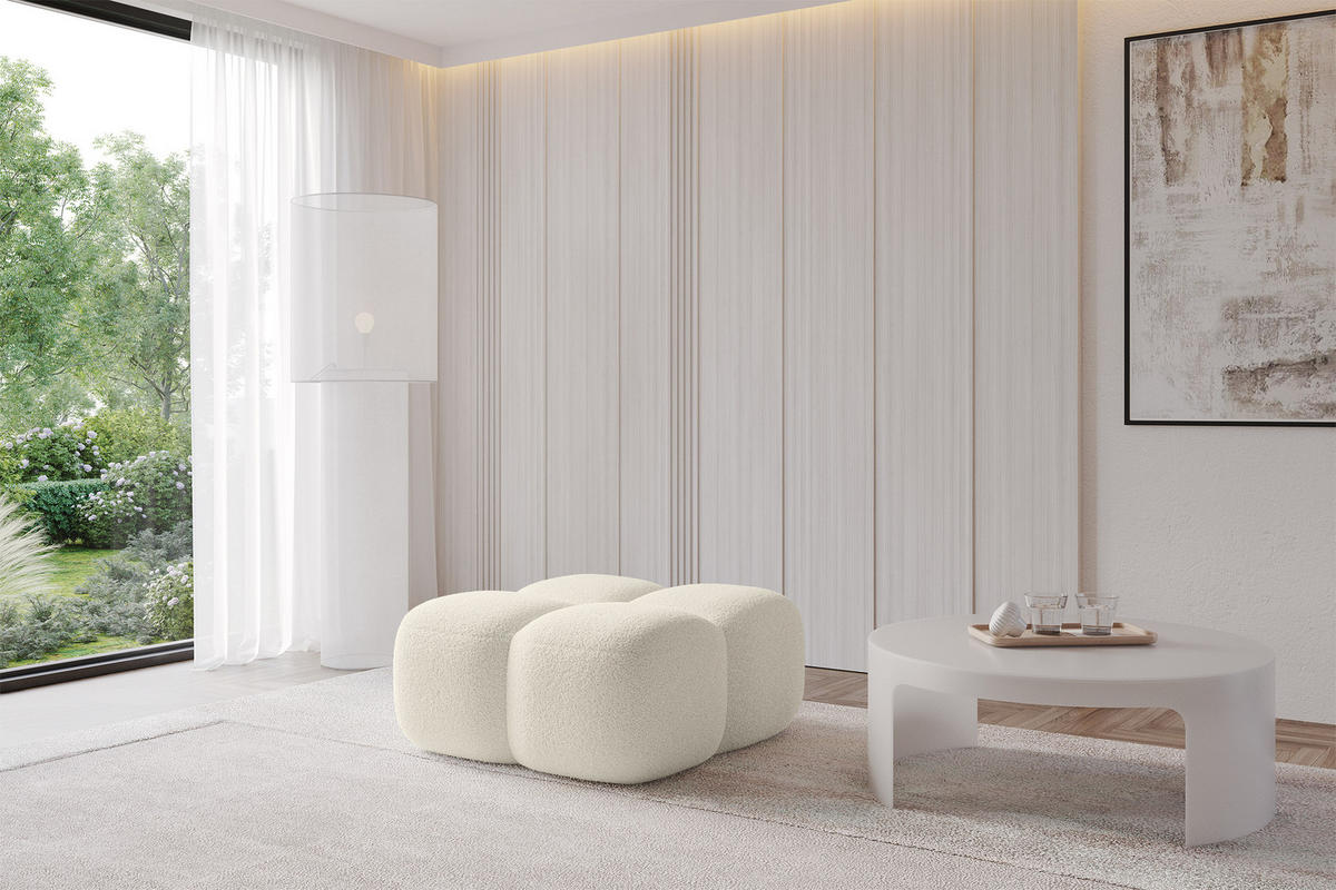 POUF Miko-Puf 90x90x45 cm Beige Bouclé Modular Sitzhocker - Sandfarben/Schwarz, Holzwerkstoff/Kunststoff (90/43/90cm) - ALTDECOR