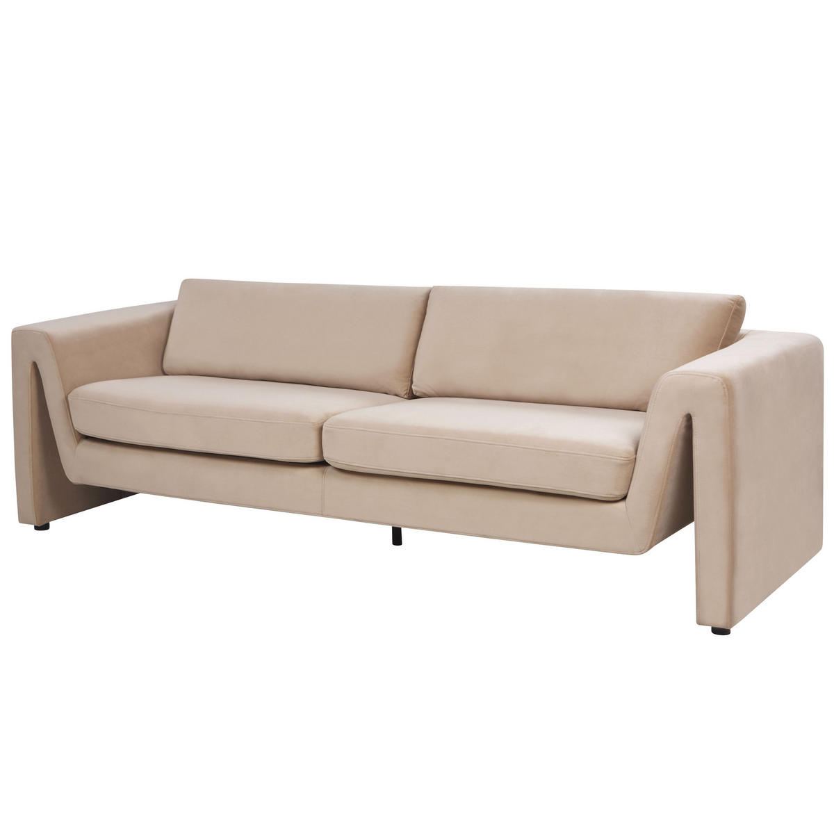 3-SITZER-SOFA Samtstoff sandbeige Maunu - Sandfarben/Schwarz, Textil (237/76/83cm) - Beliani