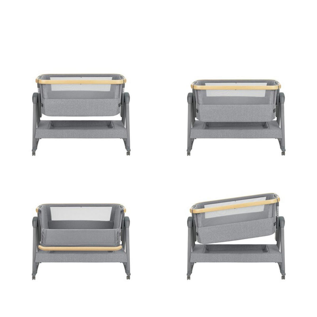 BEISTELLBETT Nanna 2 grau 100 x 48 cm, Schaukelstäbe, Anti-Reflux, Moskitonetz, Räder mit Bremse - Grau, Metall (48/100cm) - Kikka boo