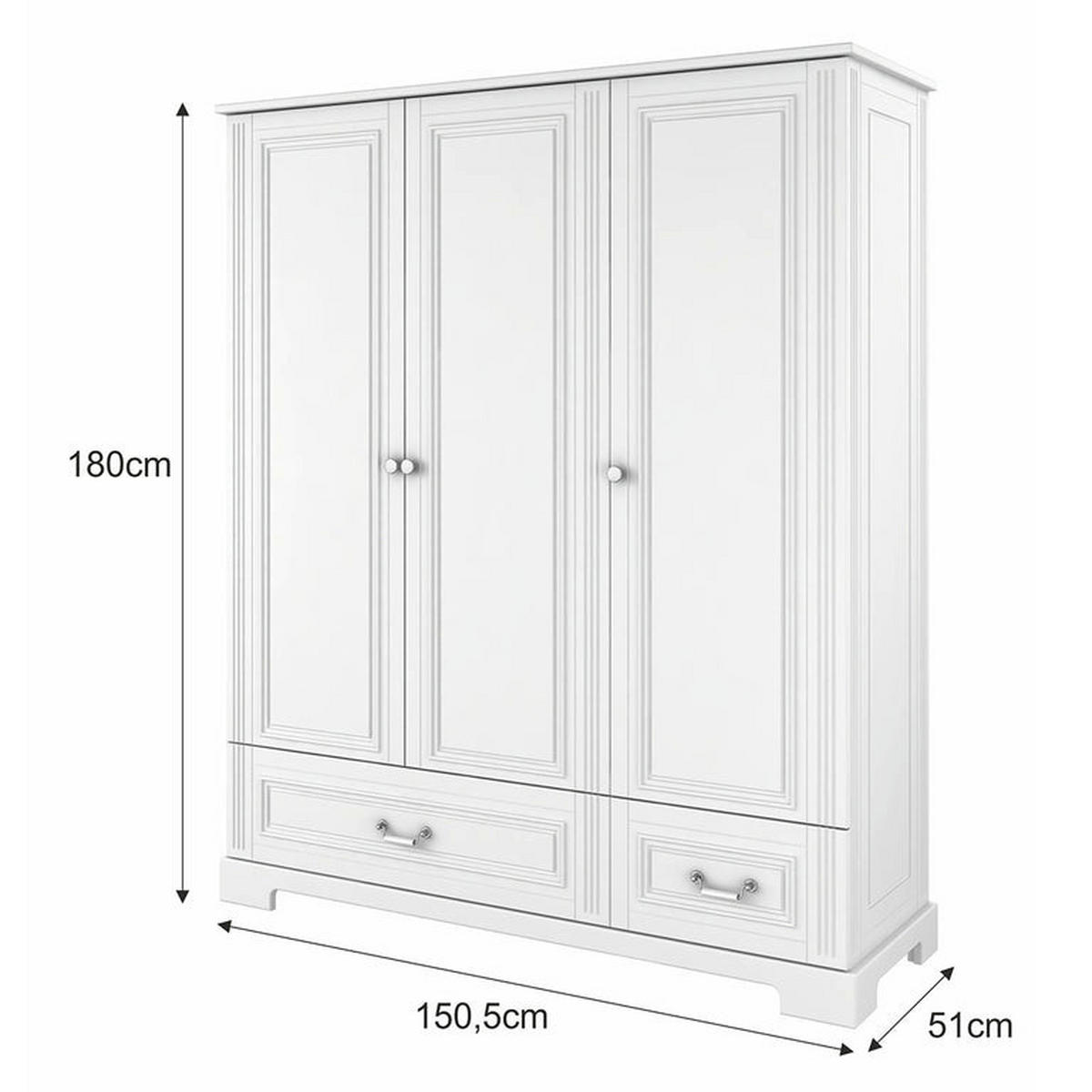 SKRIŇA 3 dvere Biela - biela, kompozitné drevo (150/180/51cm) - Petits-meubles