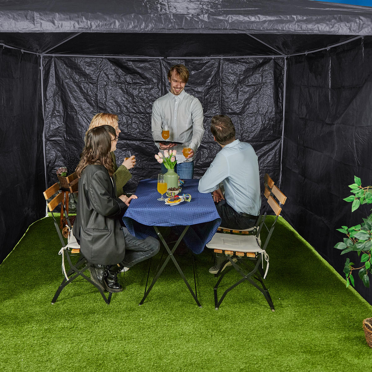 3XPAVILLON-SEITENTEILE - Grau, Kunststoff (300/200/0.1cm) - Relaxdays