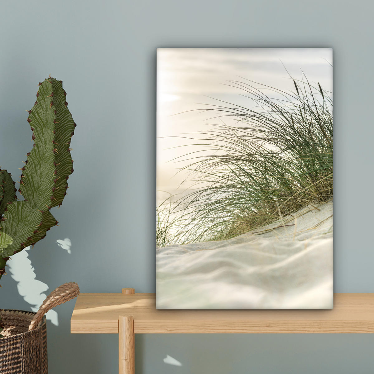 LEINWANDBILD Dünen mit Strandhafer in der Sonne des Nationalparks Schleswig-Holsteinisches Wattenmeer Deko Wohnzimmer 20x30 cm - Creme, Textil (20/30cm) - MuchoWow