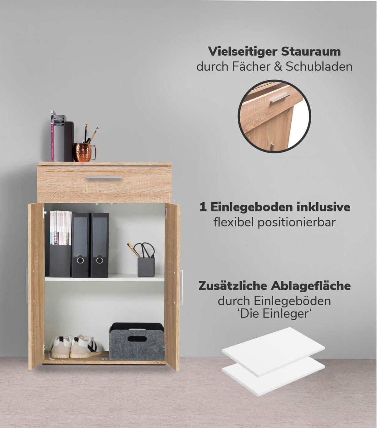 MEHRZWECKSCHRANK SET Der Allzweckwaffe - Silberfarben/Sonoma Eiche, Holzwerkstoff (60/180/34cm) - Mokebo