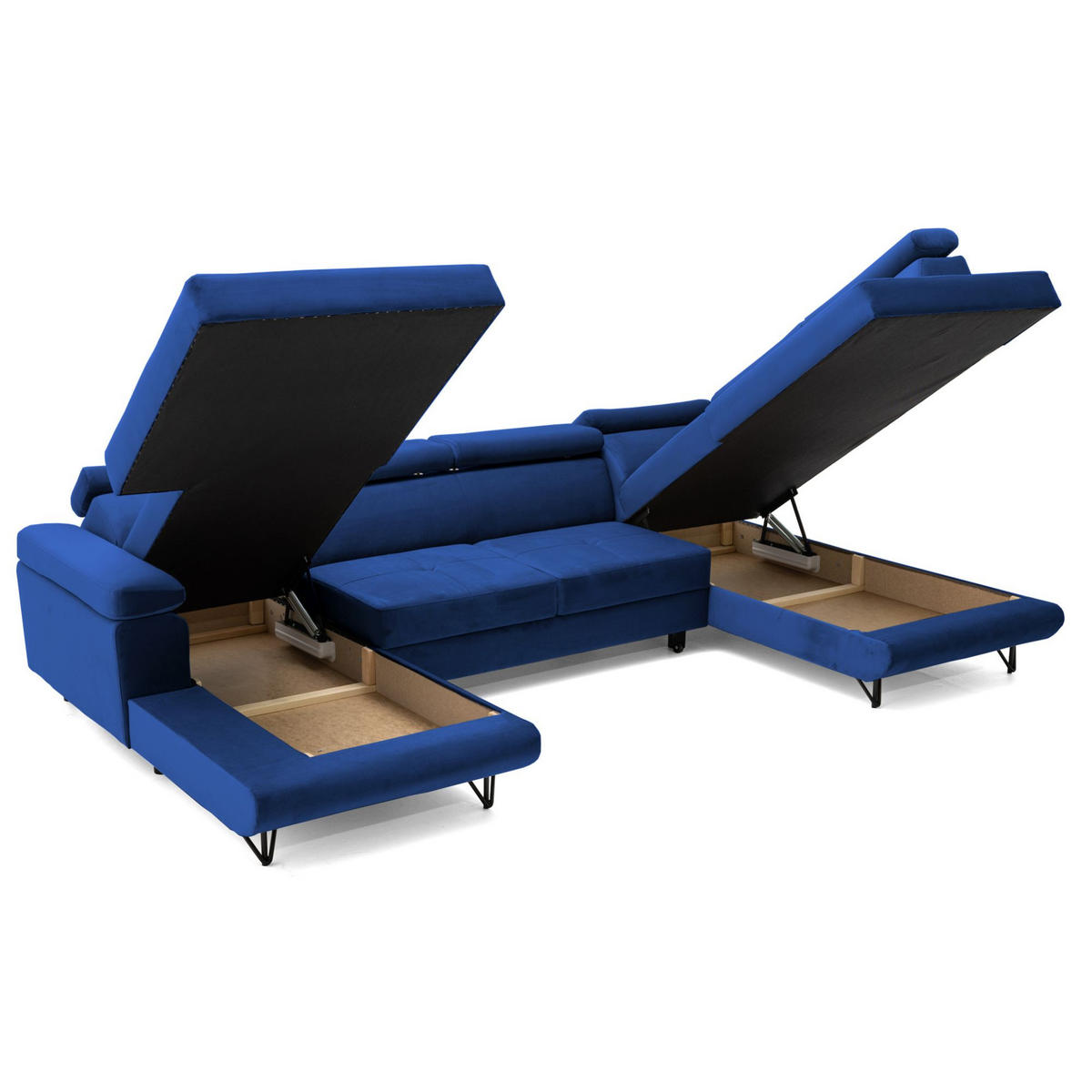 ECKSOFA U-Form JUNIOR U Rechts mit Schlaffunktion 128x254 Velours Blau - Blau/Schwarz, Holz/Textil (184/90/323cm) - Muffo