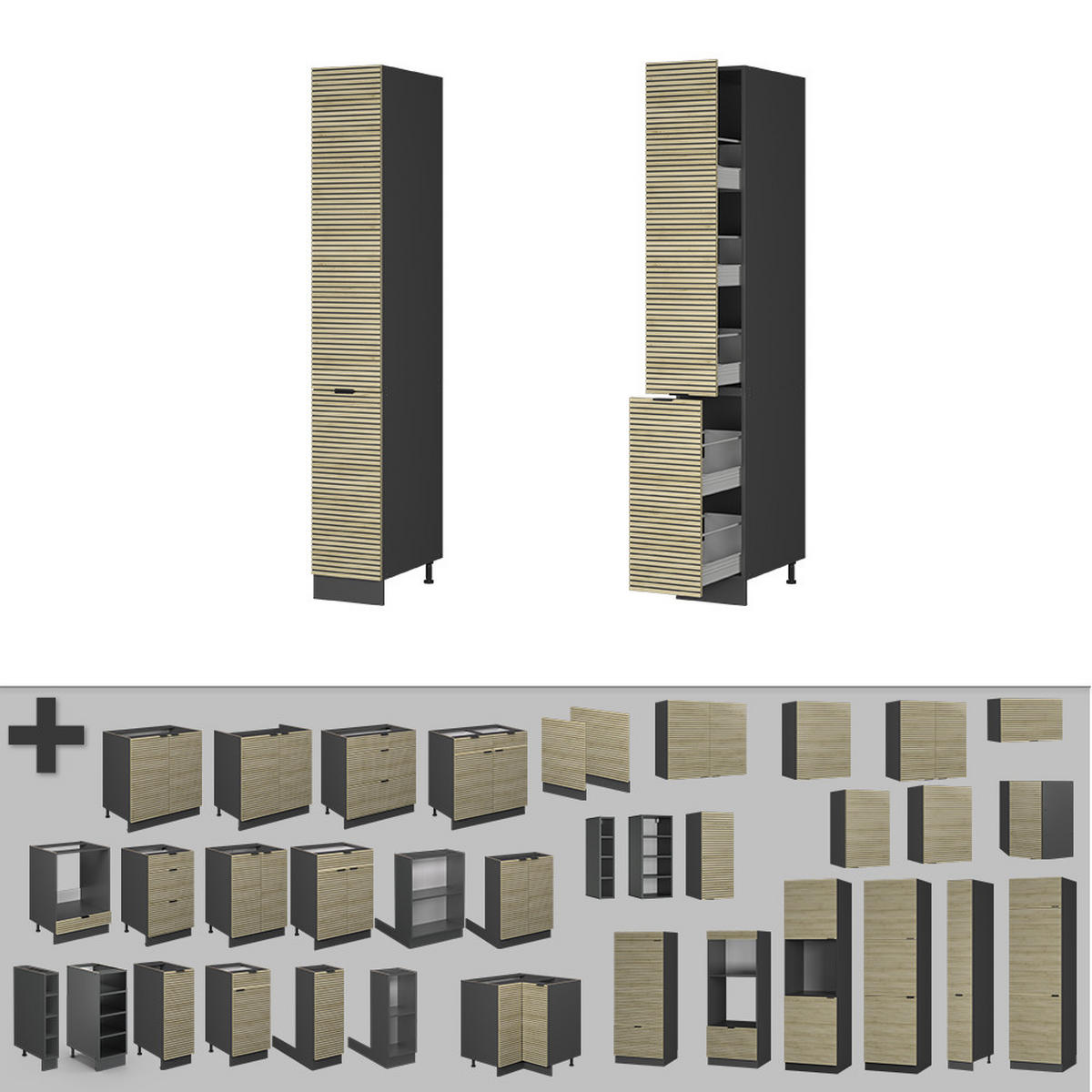 APOTHEKERSCHRANK Fame-Line Eiche Paneel 30 cm - Eichefarben/Anthrazit, Holzwerkstoff (30/206.8/58cm) - Vicco