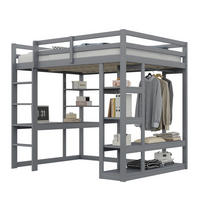 HOCHBETT 140/200 cm in Grau – mit Schreibtisch, Stauraum und Leiter - Grau, Holz (140/200cm) - BEAOK
