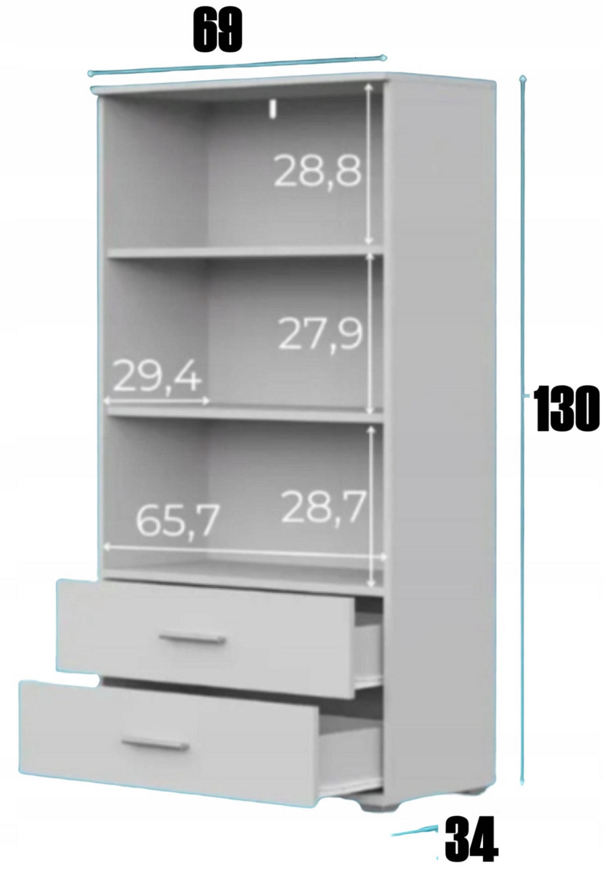 BÜCHERREGAL CR3-ST2 Weiß 69/34/130 cm - Weiß, Holzwerkstoff (69/130/34cm)
