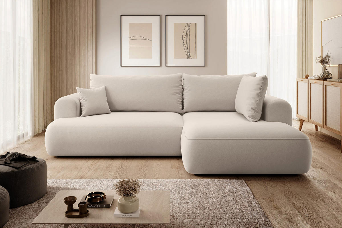 ECKSOFA Ovo Hellbeige Samt - Beige/Schwarz, Kunststoff/Textil (165/260cm) - Selsey