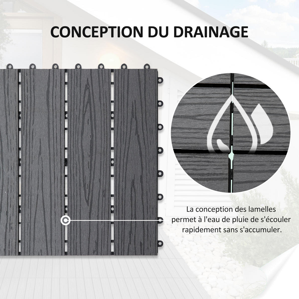 TERRASSENPLATTEN 11er-Set DE-13763 WPC mit Klicksystem Natur - Grau, Kunststoff (76.2/76.2/5.59cm) - ComfortXL