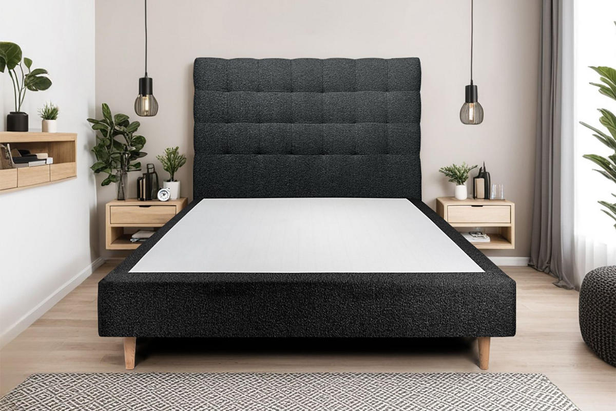 KOPFTEIL gepolstert - Gesteppt – schwarzer Bouclé-Stoff - 140 cm - Beige/Schwarz, Holz (140/120/10cm) - Sommeil de Plomb