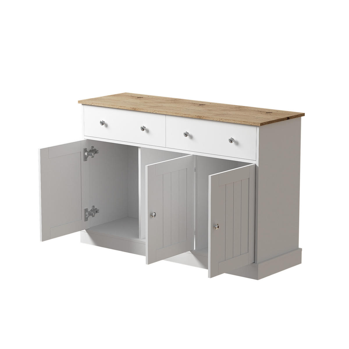 SIDEBOARD in Weiß und Naturfarben Kommode mit gravierter Textur für Wohnzimmer und Esszimmer, B120/T36/H80.5 cm - Weiß, Holzwerkstoff/Metall (120/80.5/36cm) - STILVORA