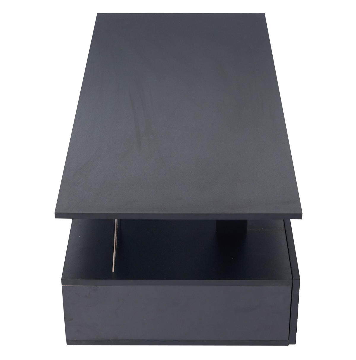 COUCHTISCH, Acryl Schwarz mit LED‑Beleuchtung, App- & Fernbedienung, doppelschichtiges Regal, 100/50/42 cm,Schwarz - Schwarz, Kunststoff (100/50/42cm) - Redom