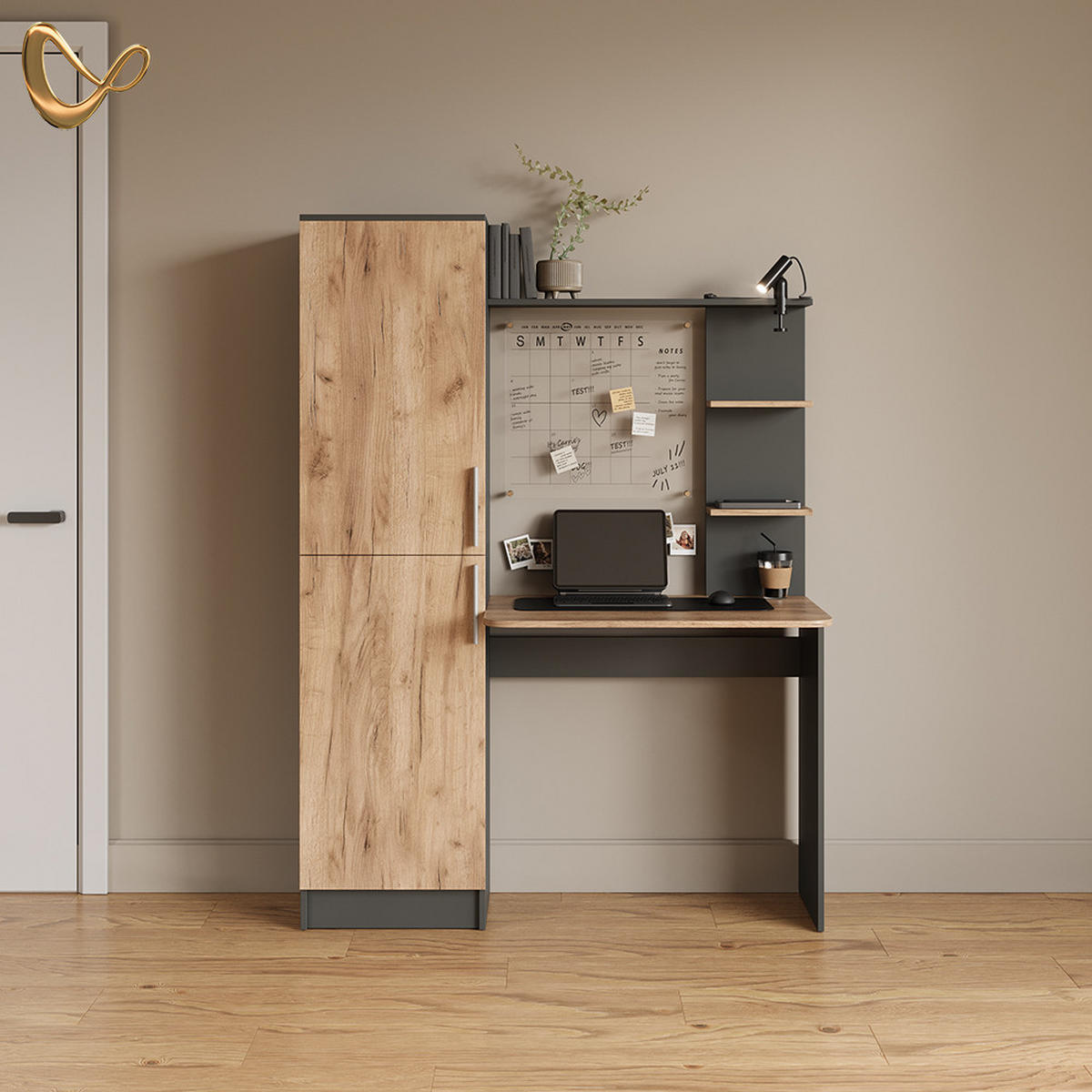 SCHREIBTISCH Rina Anthrazit/Goldkraft Eiche 122.9 x 168 cm - Anthrazit, Holzwerkstoff (52/122.9/168cm) - Livinity®