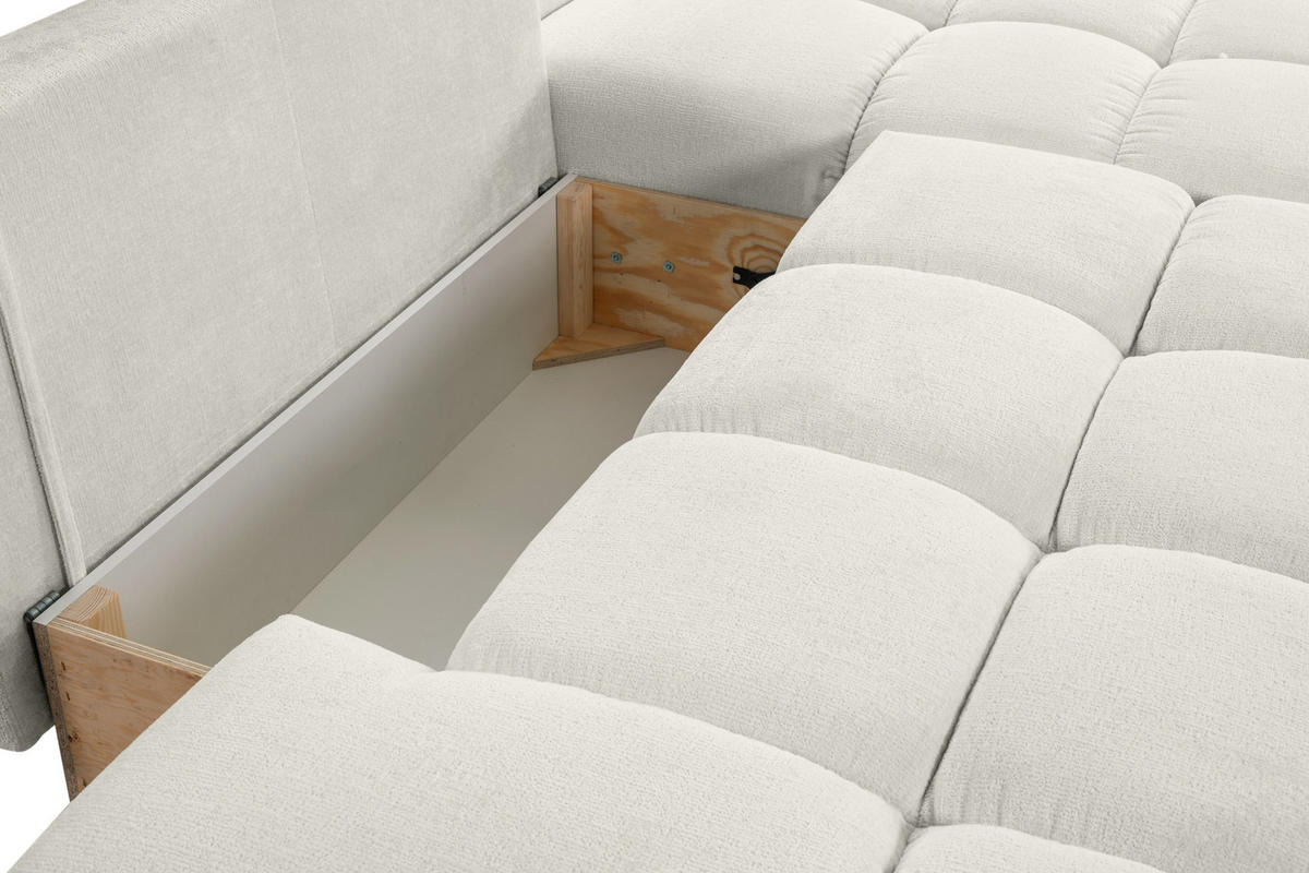 ECKSOFA DUCA R-S Grau Chenille mit Schlaffunktion - Creme, Holz (266.5/266.5cm) - MASSENO