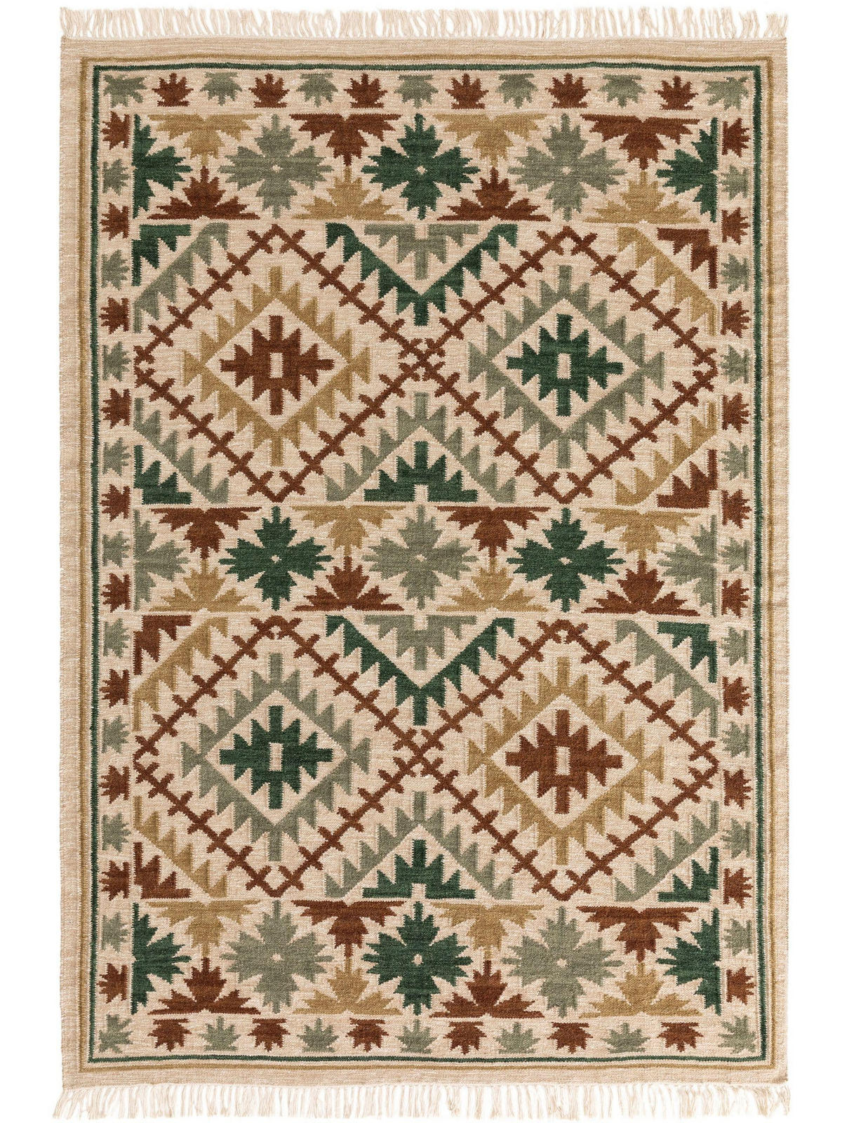 KELIM handgewebt Zohra Grün 70x140 cm - Grün, Textil (70/140cm) - benuta Pure