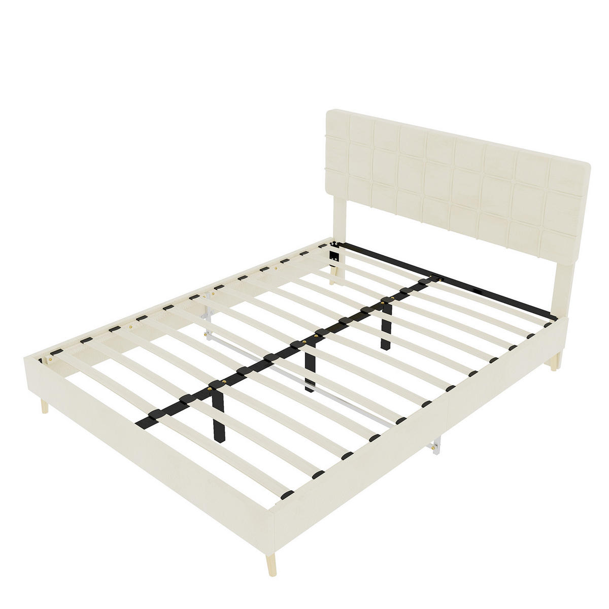 POLSTERBETT 160/200 cm DE-32955 mit Karosteppung-Kopfteil und Matratze Beige - Beige, Metall (160/200cm) - ComfortXL