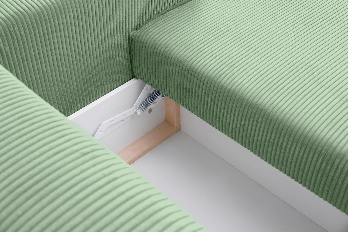 ECKSOFA-LINKS/RECHTS NAPI Schlaffunktion mit Cordbezug, mintfarben - Schwarz/Mintgrün, Textil (262/148cm) - KONSIMO®