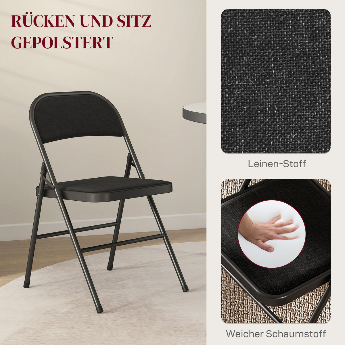 KLAPPSTUHL 4er-Set Schwarz 46.0/45.0/78.0 cm - Schwarz, Textil (45/78/46cm)