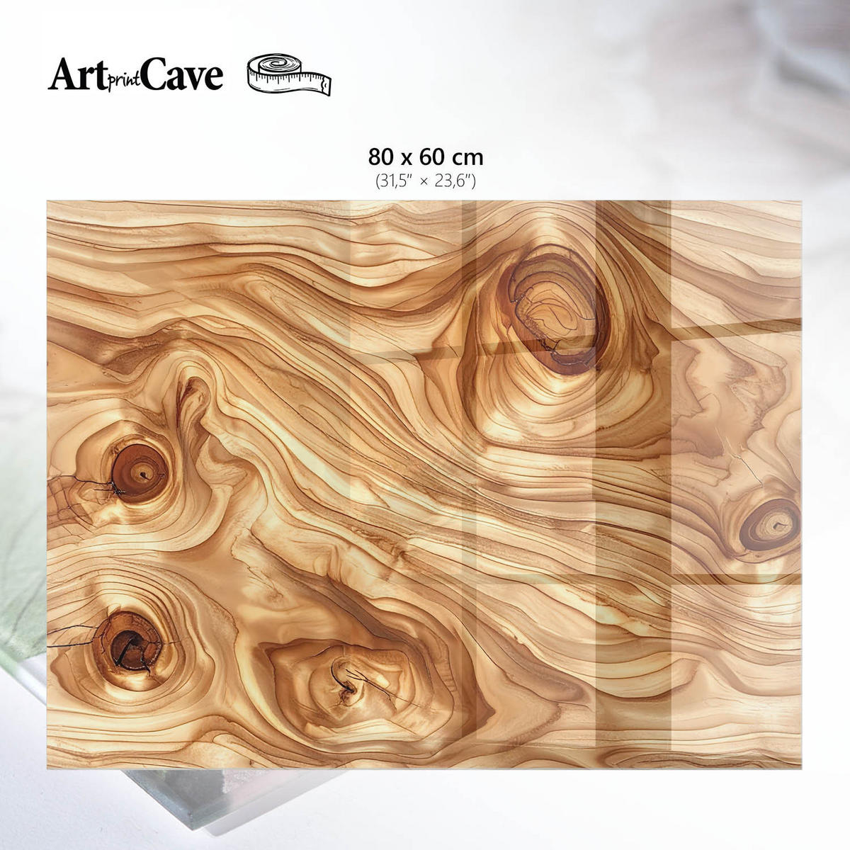 GLASPLATTE 80x60 cm – Holzwellen - Creme, Glas (0.4/80/60cm) - ArtPrintCave