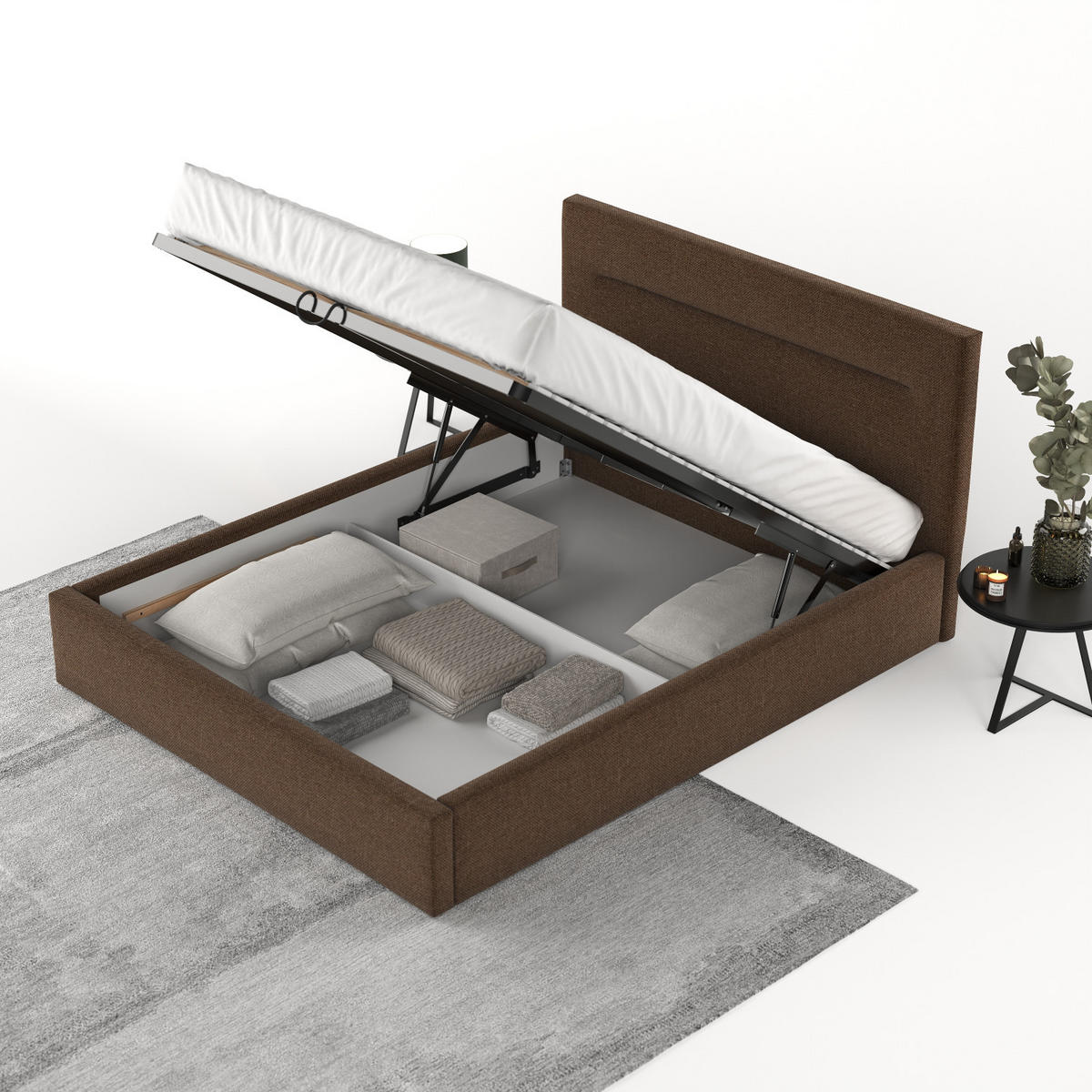 POLSTERBETT Liline 140/200 cm Braun im Inari Stoff - Schwarz/Naturfarben, Holz/Holzwerkstoff (140/200cm) - AltaBeds