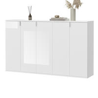 KOMMODE weiß Hochglanz 152 cm, Sideboard mit 16 Fächern - Chromfarben/Weiß Hochglanz, Holzwerkstoff/Metall (152/99/34cm) - Inn.Furn