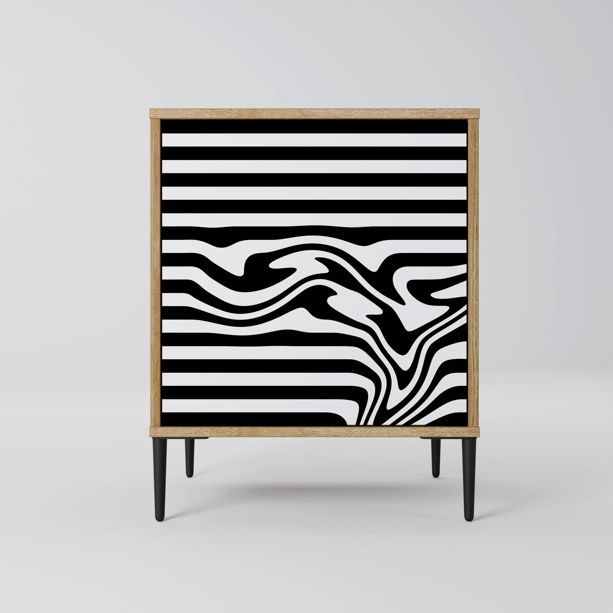 SIDEBOARD SPECTRA SHOWCASE, Eichefarben, 57,5x42x72,5 cm, Schwarze Metallfüße - Eichefarben/Multicolor, Holzwerkstoff/Metall (57.5/72.5/42cm) - SpaceRebels