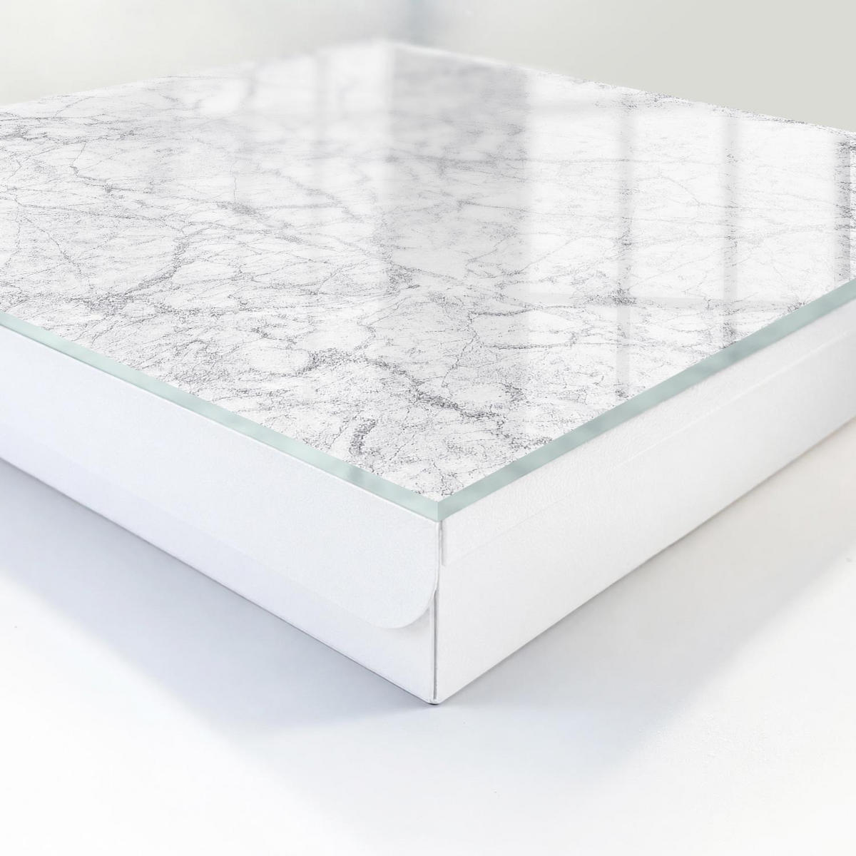 SCHLÜSSELBOX Weiß 30x30 cm – Türöffnung nach rechts - Marmor-Eleganz - Weiß, Metall (30/30/5cm) - TULUP