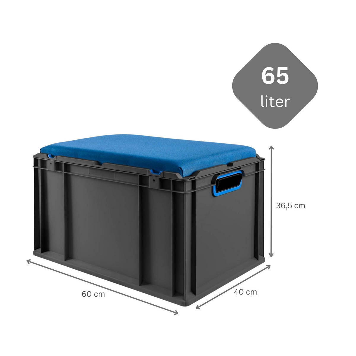 EUROBOX NextGen Seat Box Blau, HxBxT 36,5x40x60cm, 65 Liter, Griffe offen, Schwarz - Schwarz, Kunststoff (40/36.5/60cm) - PROREGAL