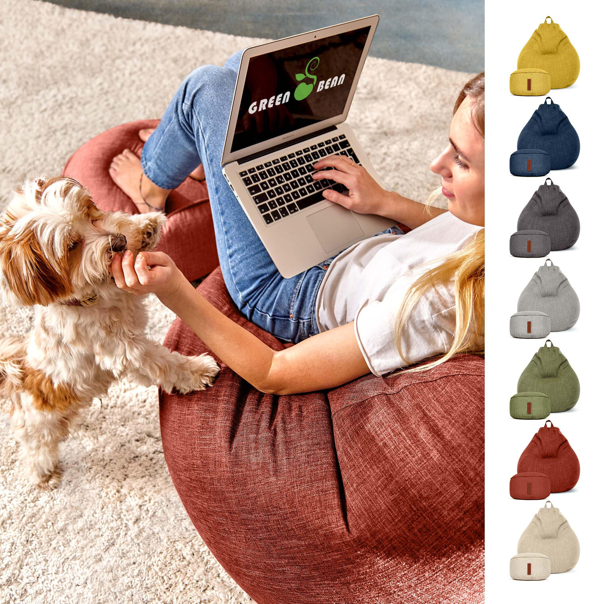 SITZSACK Indoor Set "Home Linen“+Hocker - Rot, Textil (80/90/50cm) - Green Bean