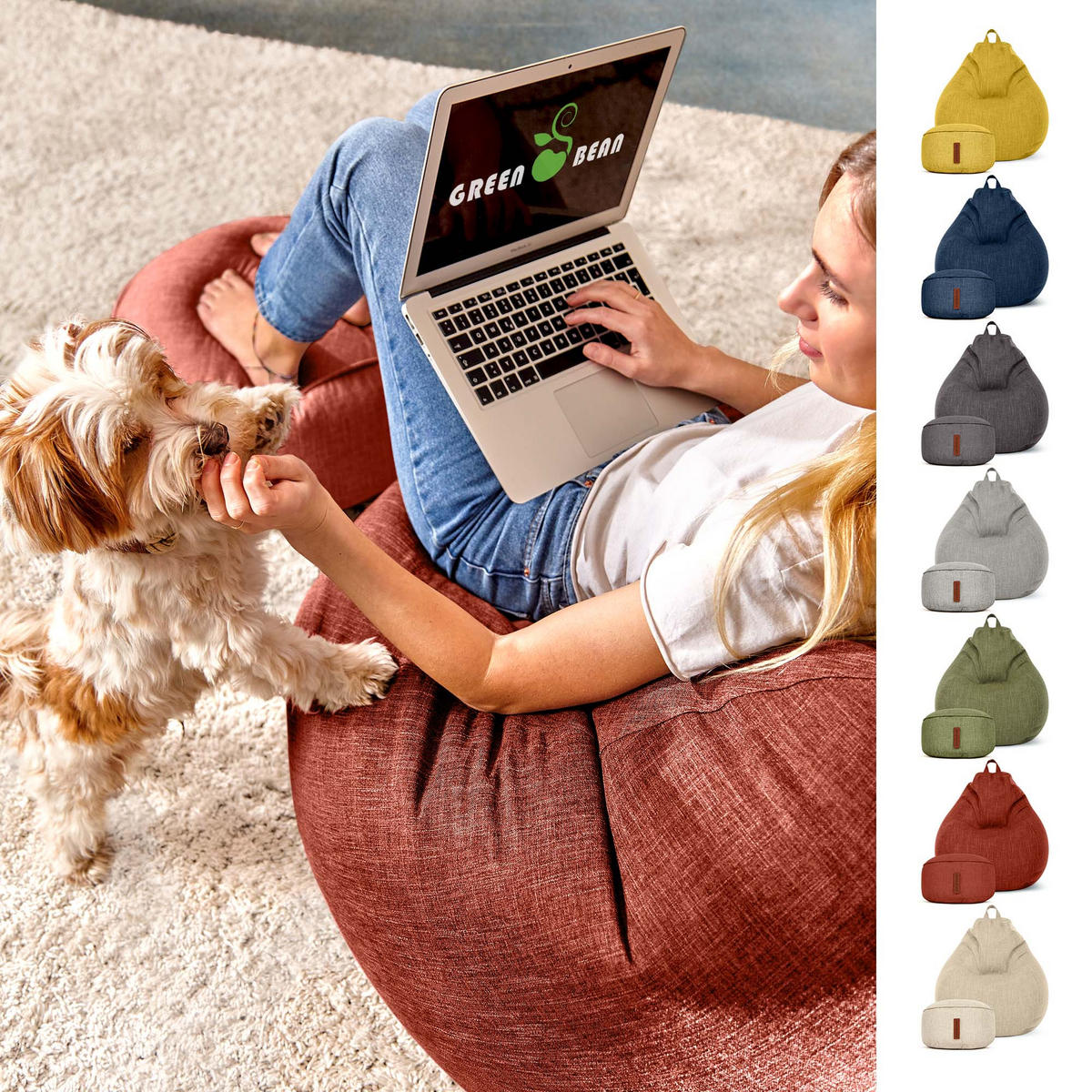 SITZSACK Indoor Set "Home Linen“+Hocker - Rot, Textil (80/90/50cm) - Green Bean